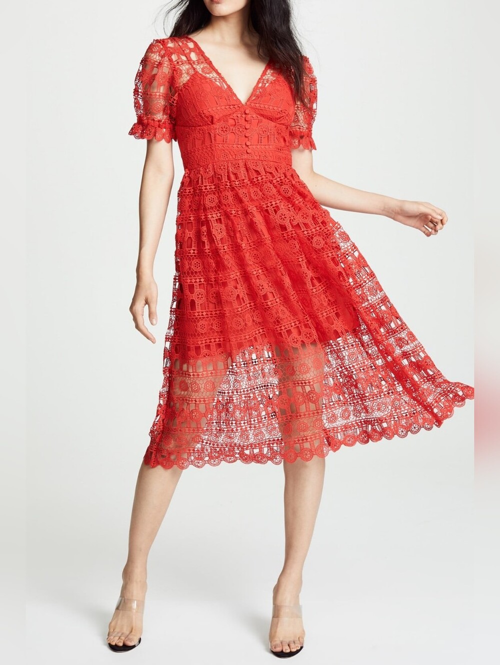 NWT Self-Portrait Red Lace Midi Dress ❤️